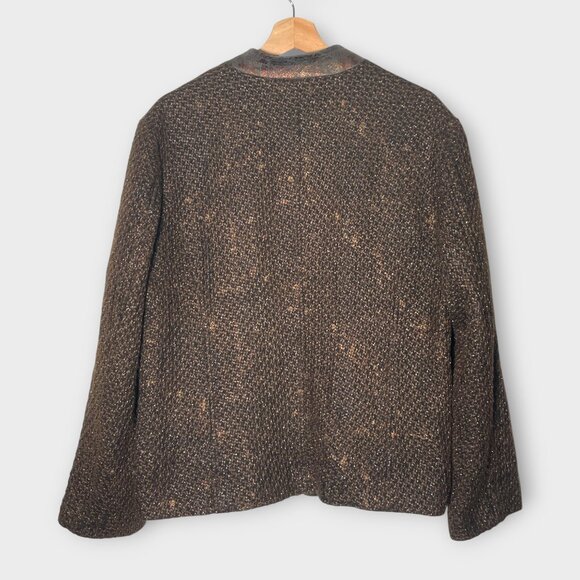 Chico's Metallic Jacket Sz 3 / XL Lined Full Zip Pockets Rustic Steampunk EUC - Picture 3 of 7